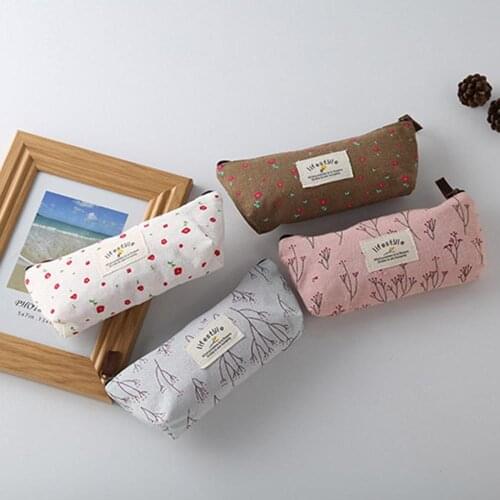 School Pencil Case Pastoral Broken Flowers Pocket Pencil Bag Small Fresh Zakka Canvas Student Pen Bag Stationery Bag