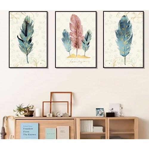 Modern Abstract Colorful Birds Feather Canvas Poster Art Paintings Water ColorAffiche Home Decor for Living Room Unframed