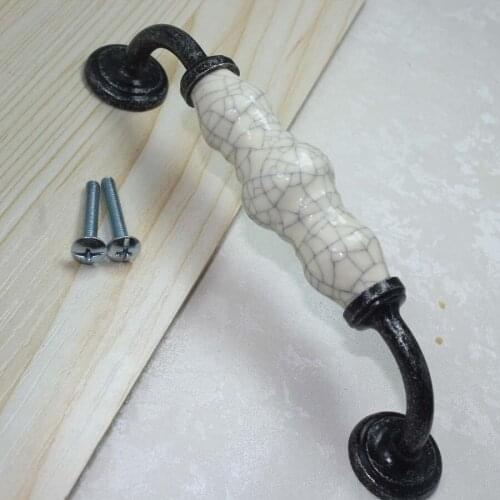 128mm rustico vintage furniture handles crack ceramic kitchen cabinet drawer pull knob antique iron dresser cupboard door handle