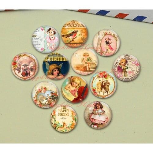 Handmade Round Flower photo glass Cabochons, Jewelry Finding Cameo Pendant Settings, (F02607-05699)