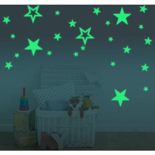 38pcs Luminous Hollow Stars Wall Sticker for Kids Rooms Wall Decals Glow in the Dark Stairs Floor Safety Warning Sign Star Decor