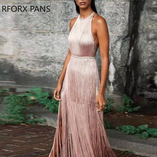 Halter Neck Open Back Tassels Party Dress