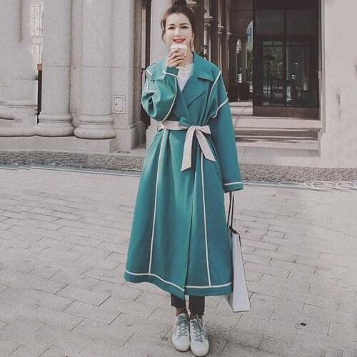 Windbreaker Female 2021spring Autumn New Button Stitching Korean Loose Gentle Wind Edging Suit Collar Waistband Fashion Coat14H