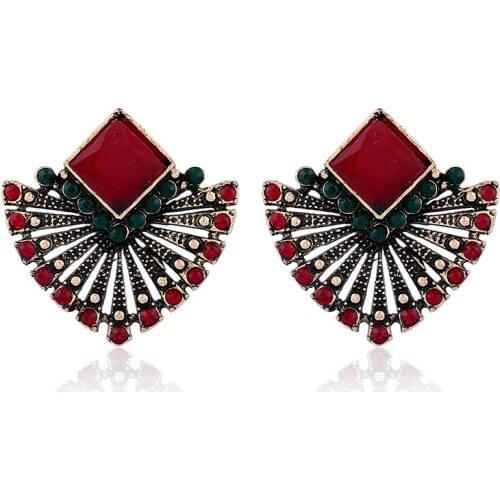 Vintage bohemian geometric earrings red green rhinestone earrings fashion ladies statement jewelry