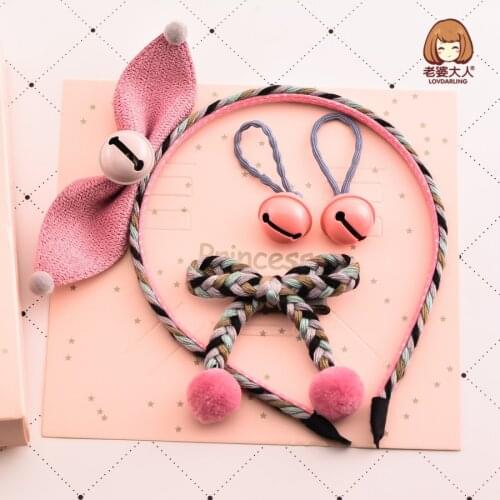 Knitted Bow Small Bell Pastoral Fairy Style Childrens Headband Hair Accessories Birthday Gift Box Set Hairpin