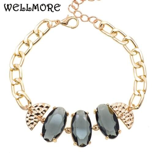 WELLMORE fashion Charm Metal chain bracelet lobster clasp female Glass bracelet women jewelry wholesale dropshipping