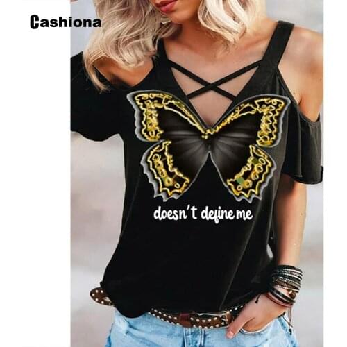 Plus Size 5xl Women Elegant Leisure Casual T-shirt butterfly Letter Print Tops 2021 Summer Strap V-neck Tees shirt Femme Clothes