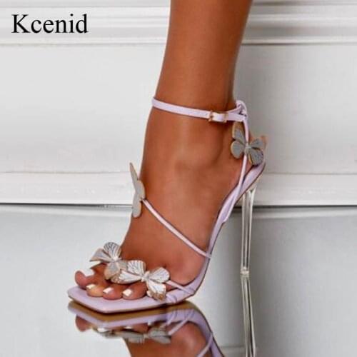Kcenid Women Sandals Sweet Butterfly Ankle Strap Shoes Fashion Hollow Out Open Toe Transparent High Heels Elegant Party Pumps