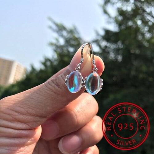 New Sweet Moonstone Opal Stud Earrings For Women Pretty Small Ear Jewelry 925 sterling silver Female Earrings