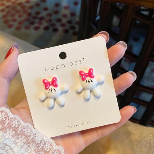 Cute Bow Stud Earrings For Women Korean Anime Palm Charm 2021 New Cartoon Jewelry Gift Trendy Party Accessories Wholesale