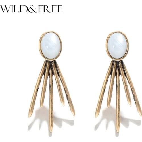 2017 New Statement bijoux Geometric Alloy Stud Earrings With Natural Shell Vintage Gold Stud Earrings For Women Brand Jewelry