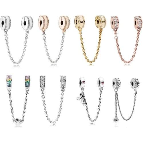 Hot 925 sterling silver logo zircon safety chain fit original pandola bracelet 2021 woman fashion DIY jewelry gift free shipping