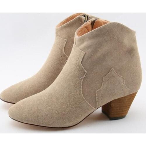 Zobairou botas-mujer western boots cowboy boots for women chunky high heels suede leather snow ankle boots winter shoes women