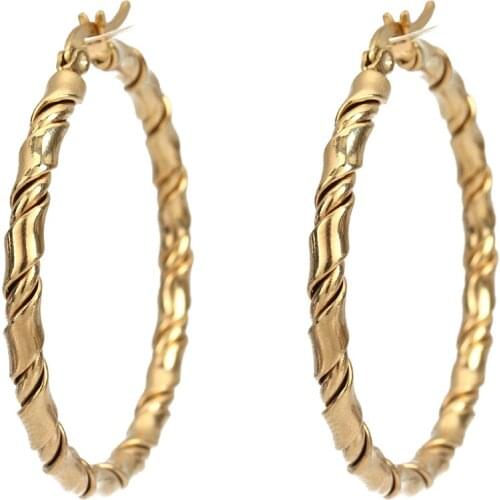 304 Stainless Steel Hoop Earrings Gold Color Round Hoops Ear Twisted Punk Jewelry For Women Girl Gift 4.7cm x 4.4cm, 1 Pair