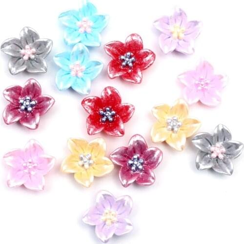100pcs 14x14mm Mixed Resin Flower Decoration Crafts Flatback Cabochon Embellishments For Scrapbooking Beads Diy Accessories