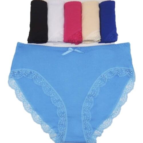 2XL 3XL 4XL 4pcs womens cotton briefs sexy mid-rise solid lace patchwork panties Ladies briefs big size women briefs underwear