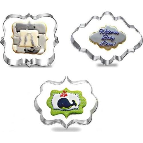 3Pcs/set Sugar biscuit mold Plaque Cutter Cookies Frame DIY Cake Oval Square Rectangle Fancy Stainless Cookie Mold