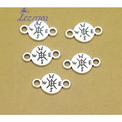 50pcs/lot--16x9mm, Compass chams, Antique silver plated Compass Connector charms,DIY supplies, Jewelry accessories