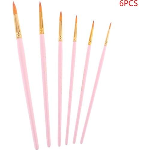 6pcs Painting Brushes Nylon Hair Watercolor Gouache Paint Brush Fine Tip