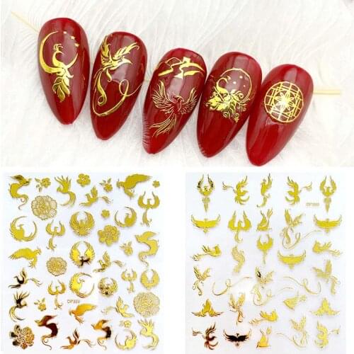 6pcs/lot 3D Gold Dragon Red Phoenixs Nail DIY Stickers Nail Decals Super Thin Nail Art Stickers Wraps DIY Nail Art Decoration