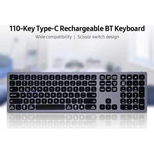 Type-C Rechargeable BT Keyboard 110-key BT Wireless Keyboard Support Android Windows MacOS Smartphone and Tablet Silver