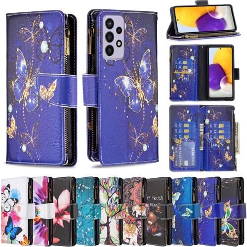 Painted PU Leather Zipper Wallet Flip Card For Samsung A01 A20 A21 A30 S A41 A51 A50 S A70E A71 A81 A91 Note 10 Lite S10 Lite