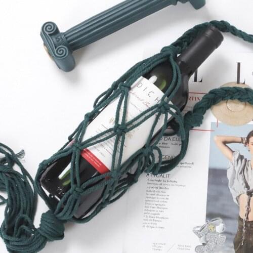 Bohemian Style Wine Bottle Holder Boho Bottle Tote Bag Decor for Hanging Bottles Interior Accent Macrame Crafts