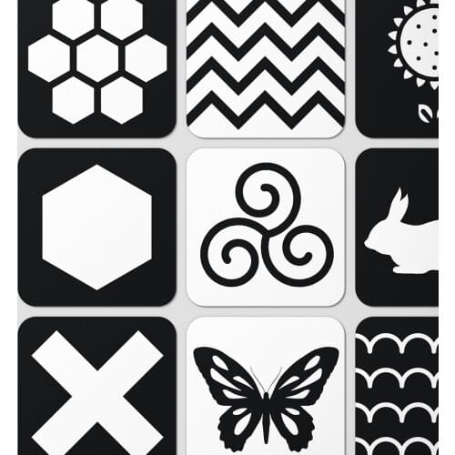 Montessori Baby Sensory Toys Black and White High Contrast Visual Learning Activity Flashcards 0-36 Months C2542H