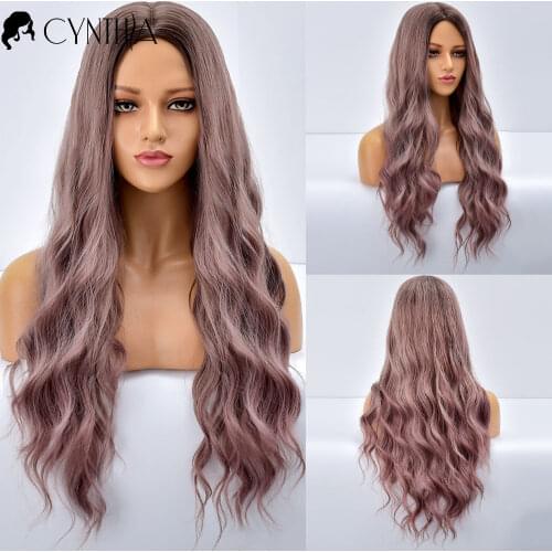 Long Black To Pink Ombre Daily Wavy Synthetic Wigs For Black White Women Natural Cosplay Fiber Hair Party Heat Resistant Wig