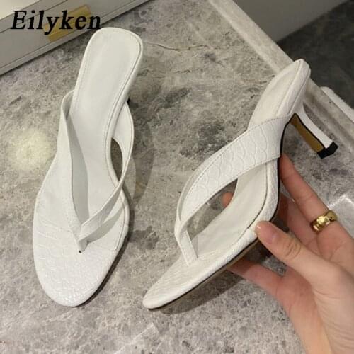 Eilyken New Popular Women Slipper Summer Outdoor Beach Sandal Slip On Flip Flop Ladies Thin High Heels Slides Elegant Shoes