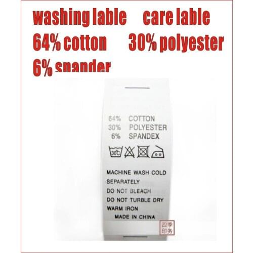 Clothes tags label,3000pcs/lot,silk printed washing label ,64% cotton 30% polyester 6% spander printed mark label, care label