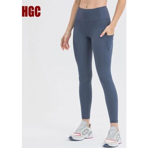 HGC Yoga Pants High Waist Stitching Pocket Squat Proof Leggings Sport Women Fitness GYM Tight Naked-feel Soft Workout Capris