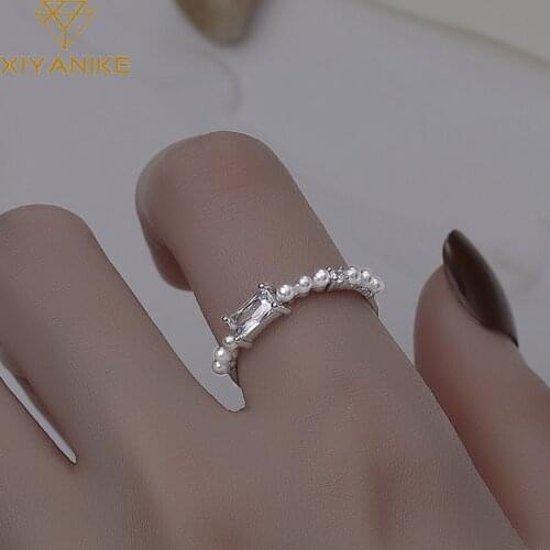 XIYANIKE 925 Sterling Silver Square Zircon Pearl Ring Female Fashion French Light Luxury Romantic Exquisite Open Handmade Gift