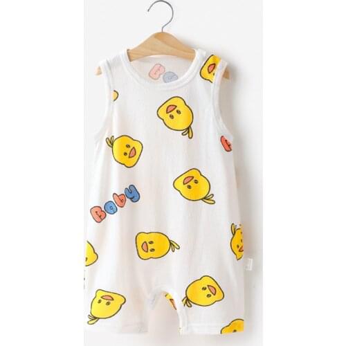 Summer Newborn Baby Clothing One Piece Infant Boys Girl Cotton Printed Sleeveless Romper Cute Duck Jumpsuit Costume Free Ship
