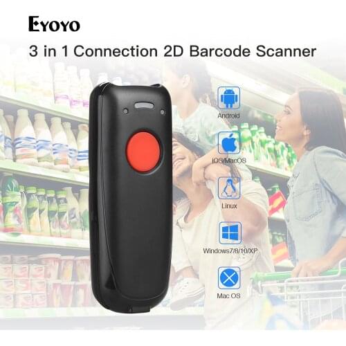 Eyoyo EY-004A Mini Wireless Barcode Scanner 3-in-1 1D CCD Bar Code Reader Compatible Bluetooth & 2.4G Wireless Connection Works