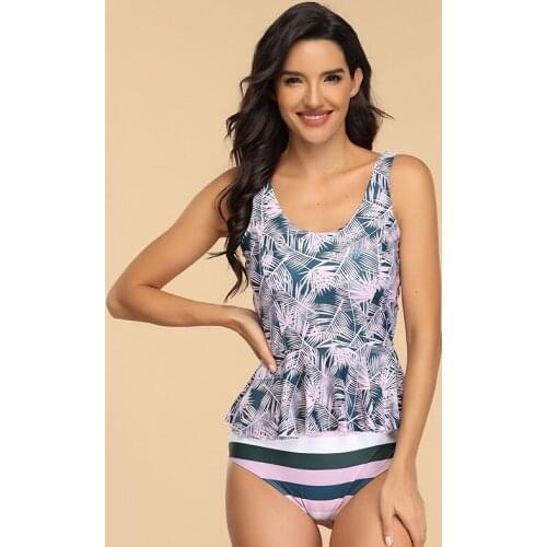 Bikini Set Womens Sexy Sports Underwear Set Girl Sexy Printed Leaf Striped Pink Swimsuit Summer Style SW476