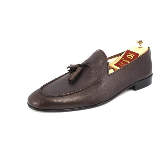 SHENBINs Leather Sole Brown Tassel Loafers, Shenbins Casual Handmade Footwear
