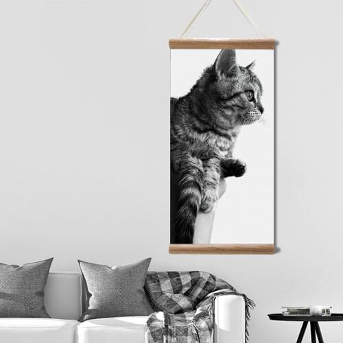 Cat Canvas Vintage Scroll Painting Poster Prints Wall Ornaments Art Picture for Living BedRoom Decoration Home Decor with Frame
