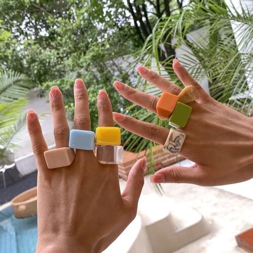LJLGLY 18MM Korean Aesthetic Rings 2021 Newest Transparent Colorful Acrylic Resin Finger-ring Jewelry Rings For Womens