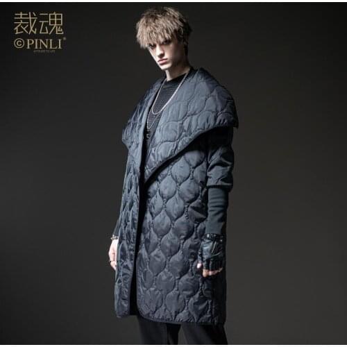 Free shipping New fashion mens male Soul 2020 autumn mens lapel mid-length casual black cotton coat BC203105180