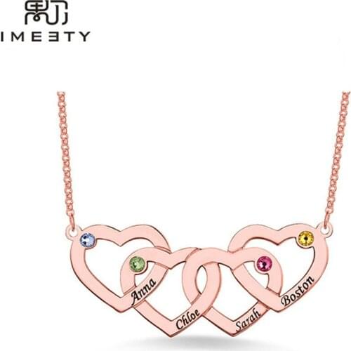 IMEETY family birthstone necklace mothers day necklace birthstones personalised heart necklace silver engraved heart charm gifts