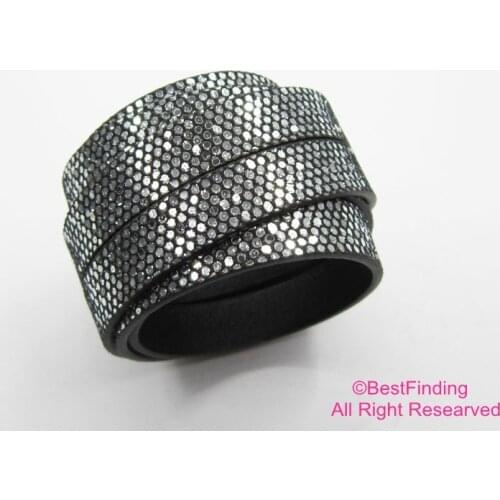 10mm Dark glitter snake leather cord 10x2mm Flat leather cord