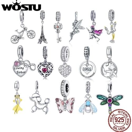 WOSTU Authentic 925 Sterling Silver Hot Sale Shiny Love Charms Pendant Fit Bracelet Women Party Fashion DIY Jewelry Gift Making