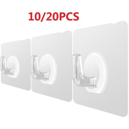 Transparent Wall Hook 20pcs Strong Self Adhesive Door Wall Hangers Hooks Suction Heavy Load Rack Cup Sucker for Kitchen Bathroom