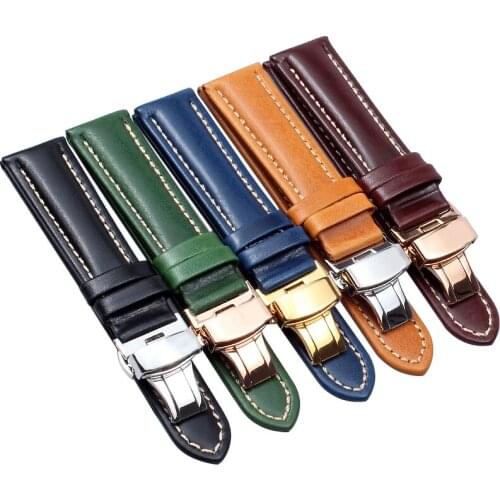 Handmade High-end Fashion Genuine Leather Watch Band Women Men Cowhide Watch Glossy surface Band Strap 18mm 20mm 21mm 22mm