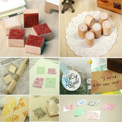Rubber square Stamps Floral Pattern Wooden clay tool diy pottery Stamp for Christmas Scrapbooking Cards Crafts Designs tools