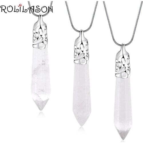 ROLILASON Ethnic White Zircon Pendant For Women Special Wedding gift silver color Necklace pendant fashion jewelry LN675