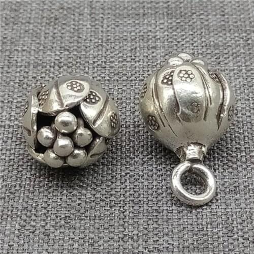 2 Pieces Thai Karen Hill Tribe Silver Flower Pod Charms Pendant with Imprint