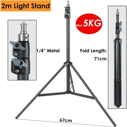 Heavy Duty Metal 2m Light Stand Max Load to 5KG Tripod for Photo Studio Softbox Video Flash Reflector Lighting Background Stand