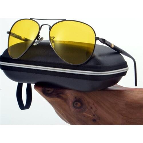 Round Yellow Polarized Day & Night Vision Sunglasses Men Brand Male pilot Sun Glasses Anti-glare Driving Eyewear with box NX